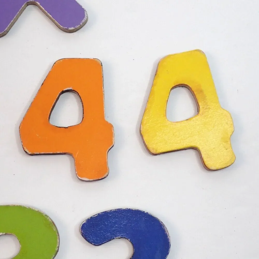 Wooden Alphabet Letters & Numbers Lot of 67 With Duplicates (Heavy Wear)